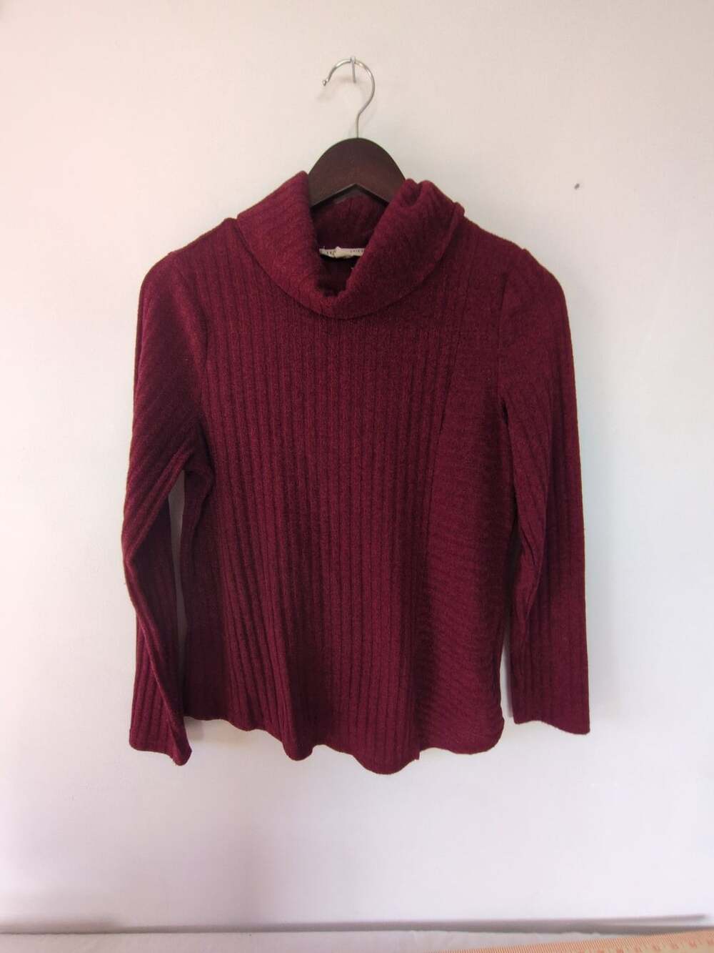 Parallel Skies Cowl Neck Sweater Size M Burgundy Ribbed Long Sleeve